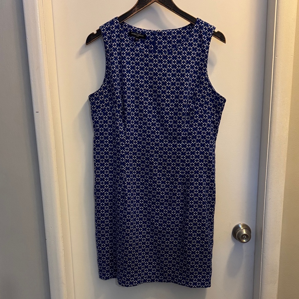 Sleeveless Blue Geometric Shift Dress